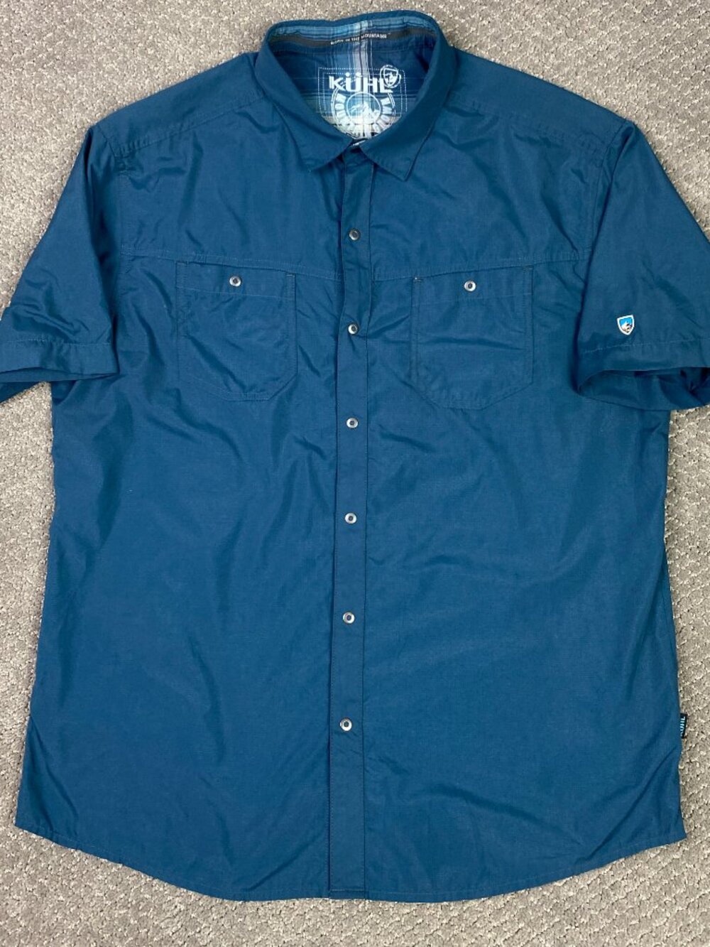 Kuhl Stealth Shirt Mens Large Blue Short Sleeve Snap Front Hiking Outdoor 7276